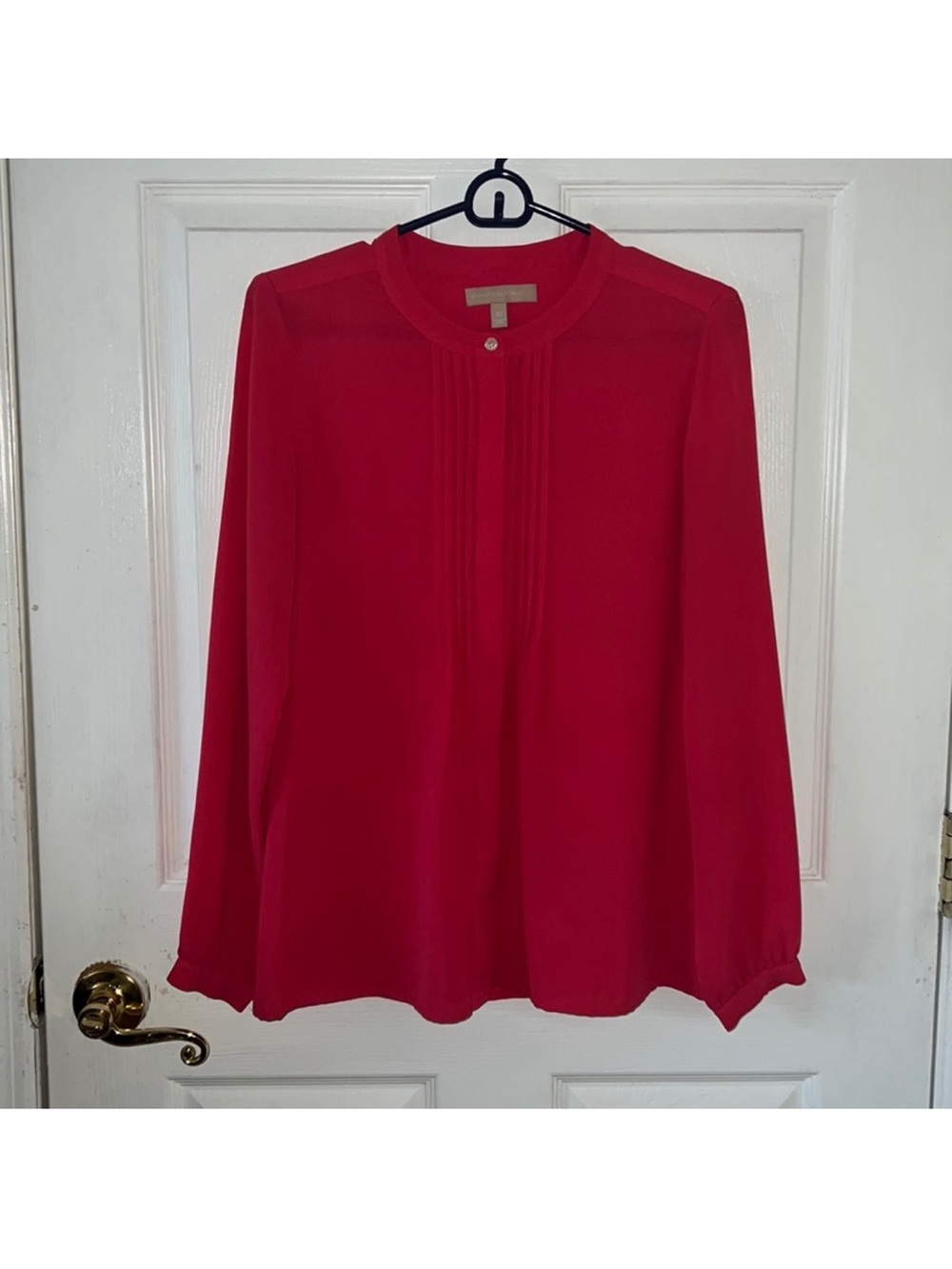 Banana Republic Bright Red Pintuck Long-Sleeve Blouse